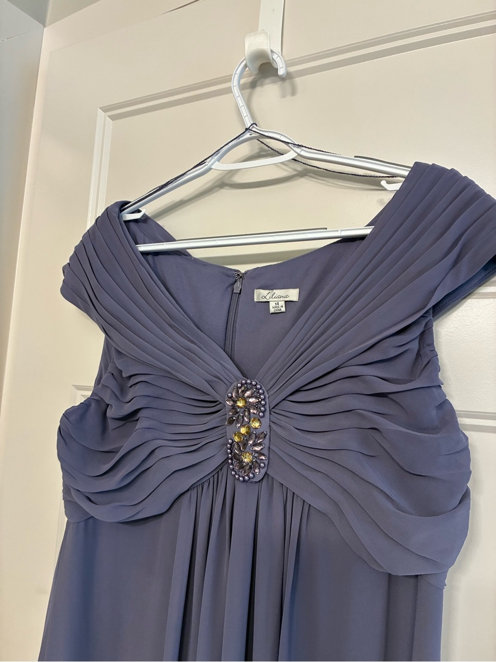 Liliana Dusty Lavender Beaded Ruched Empire Maxi Evening Dress Size 14 - Picture 5 of 14
